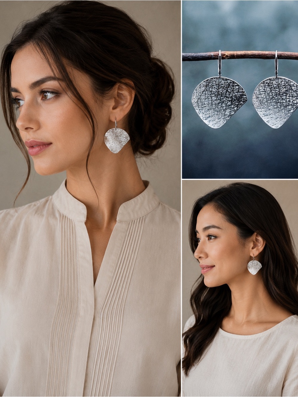 14 karat white solid gold earrings